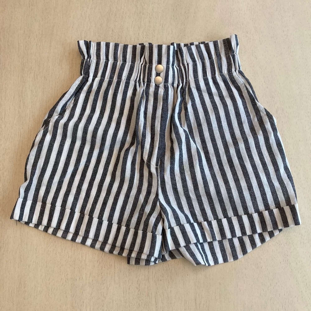 High waisted paper bag striped shorts